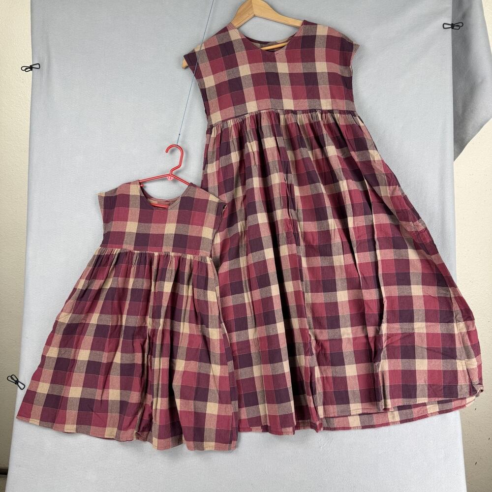 Plaid Dress Womens Small Red Check Short Sleeve Fit Flare Midi Mommy & Me Set